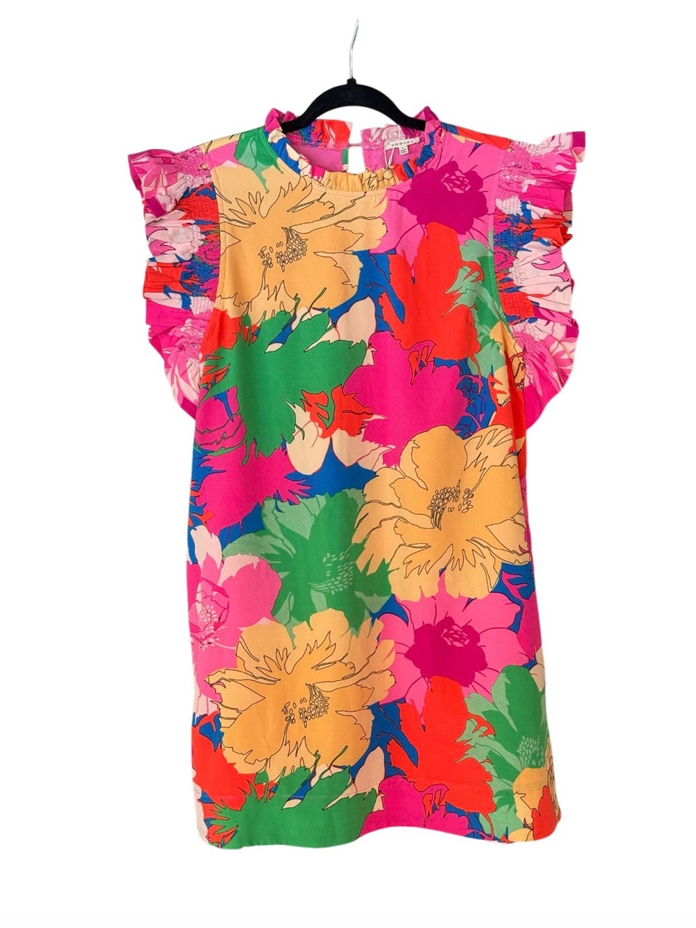 Jodifl Floral Ruffle Sleeve Shift Dress Pink Multicolor NWT Size L - Picture 2 of 3